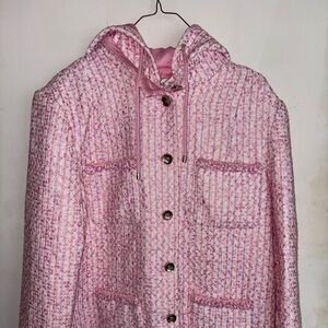Pink Chanel Tweed Hooded Coat — Women's Jacket
